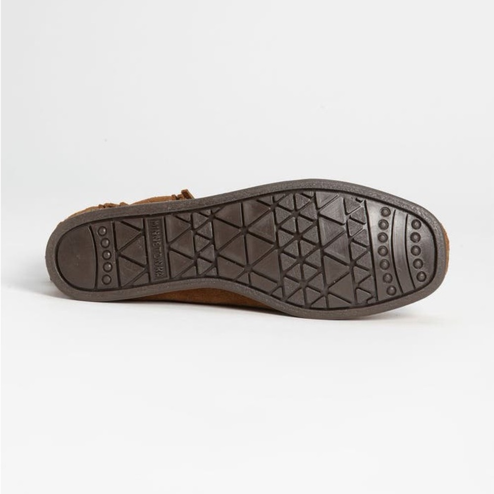 Minnetonka Brown Suede Fringe Bootie Moccasins - Picture 5 of 17